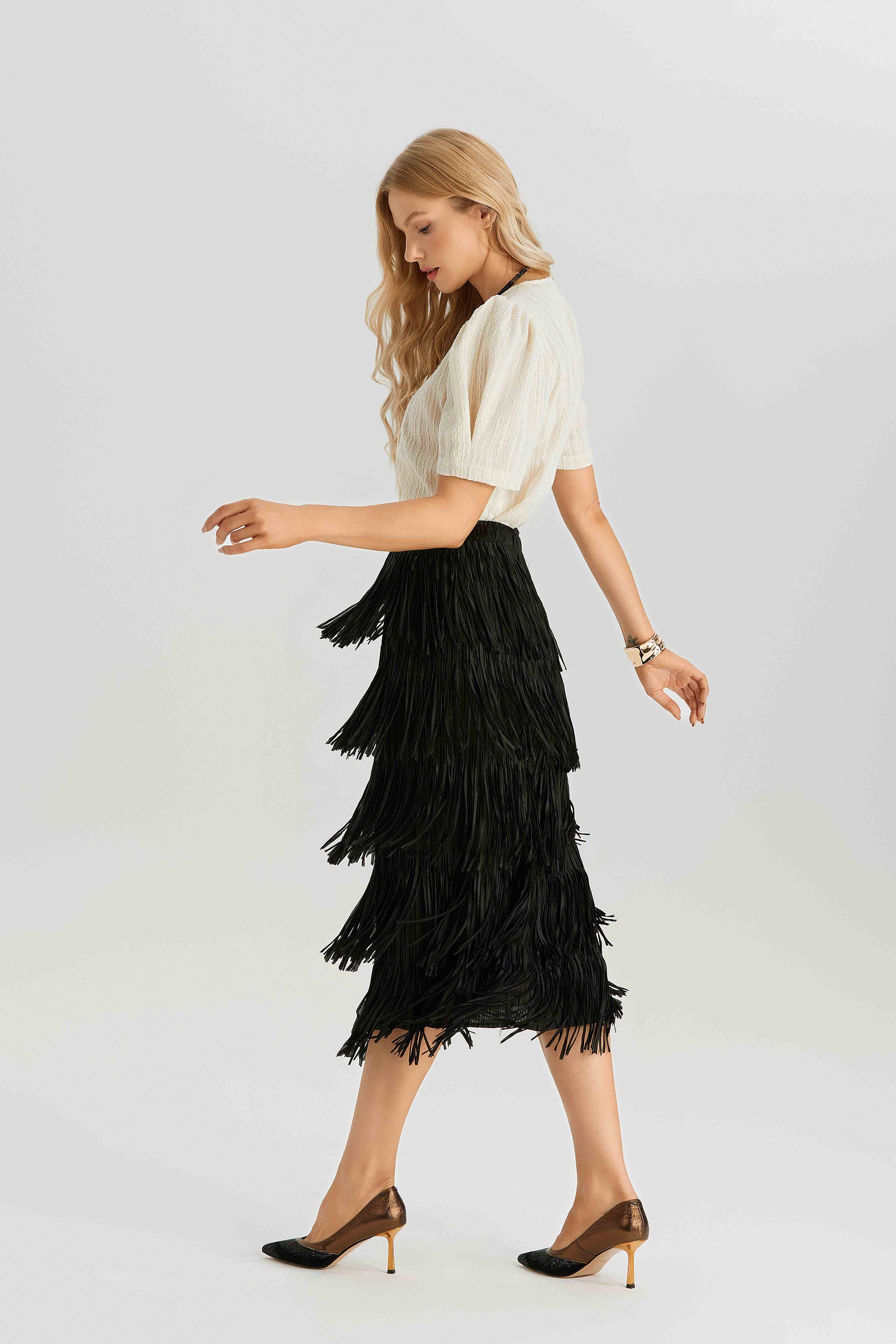 Morris Layered Fringe A-Line Skirt