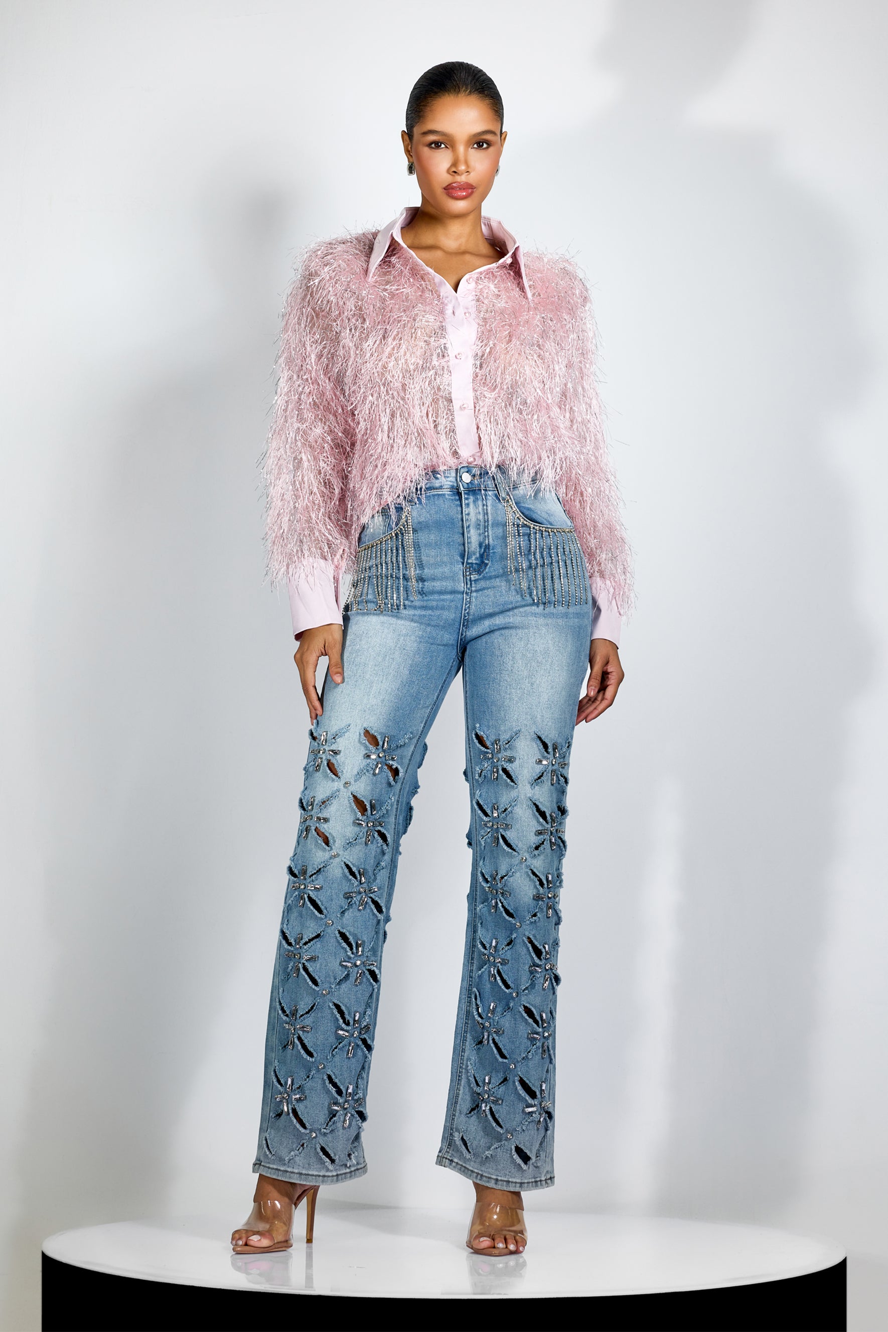 Marilyn Long Sleeve Metallic Fringe Shirt