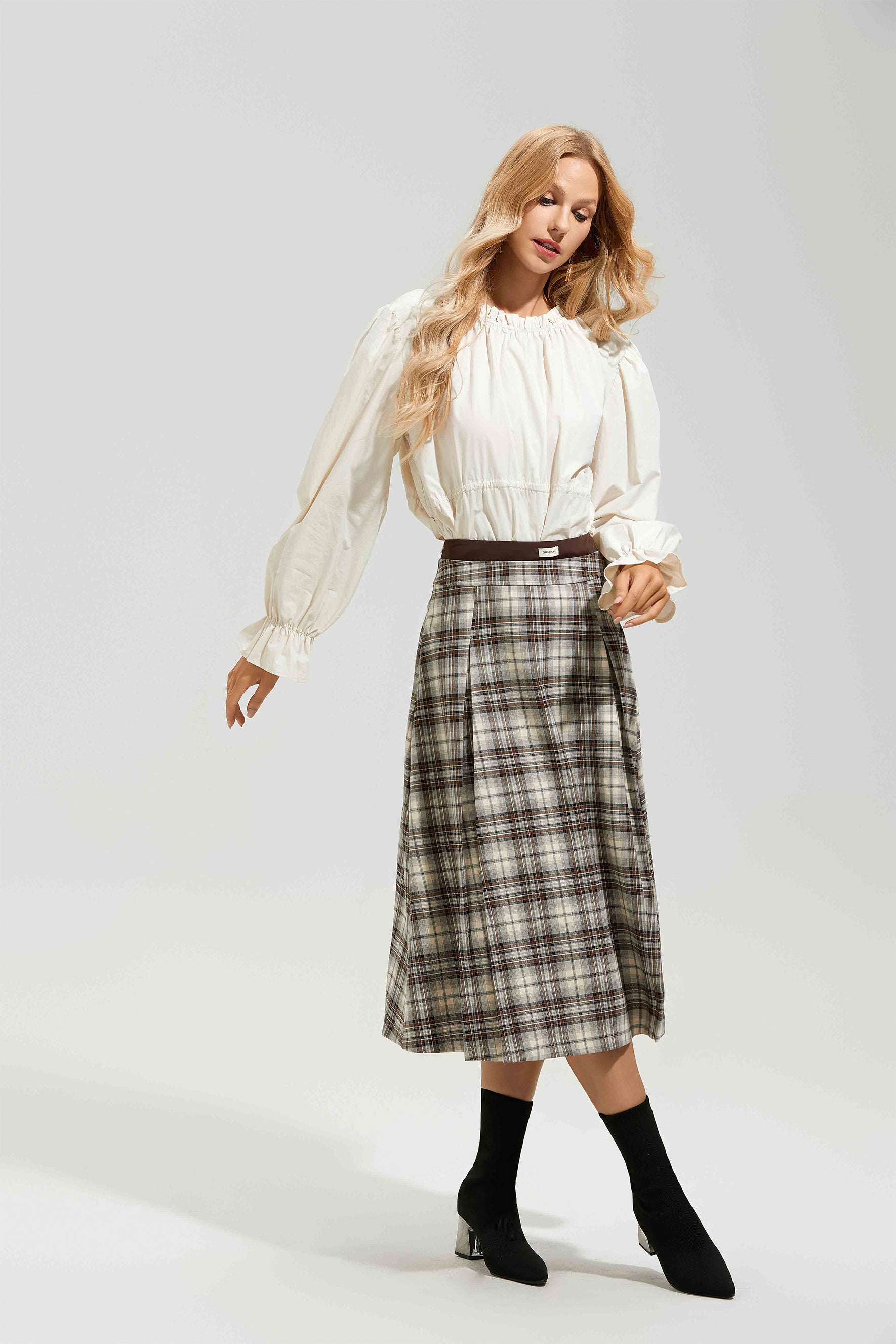 Eve Plaid High Waist Midi Skirt