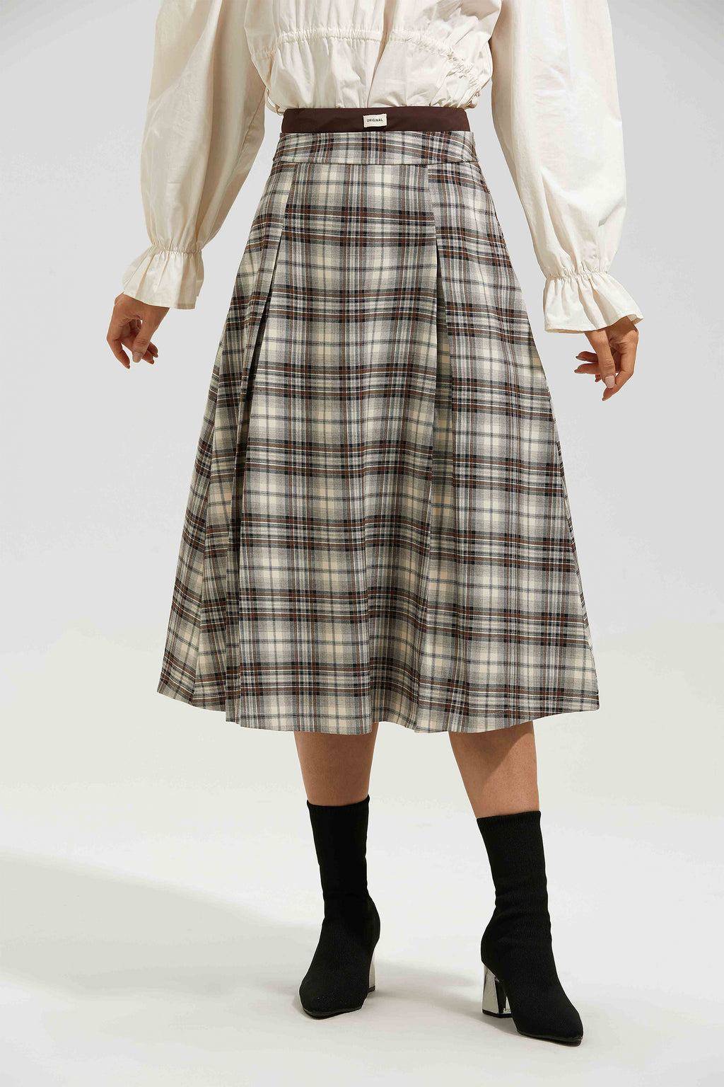 Eve Plaid High Waist Midi Skirt