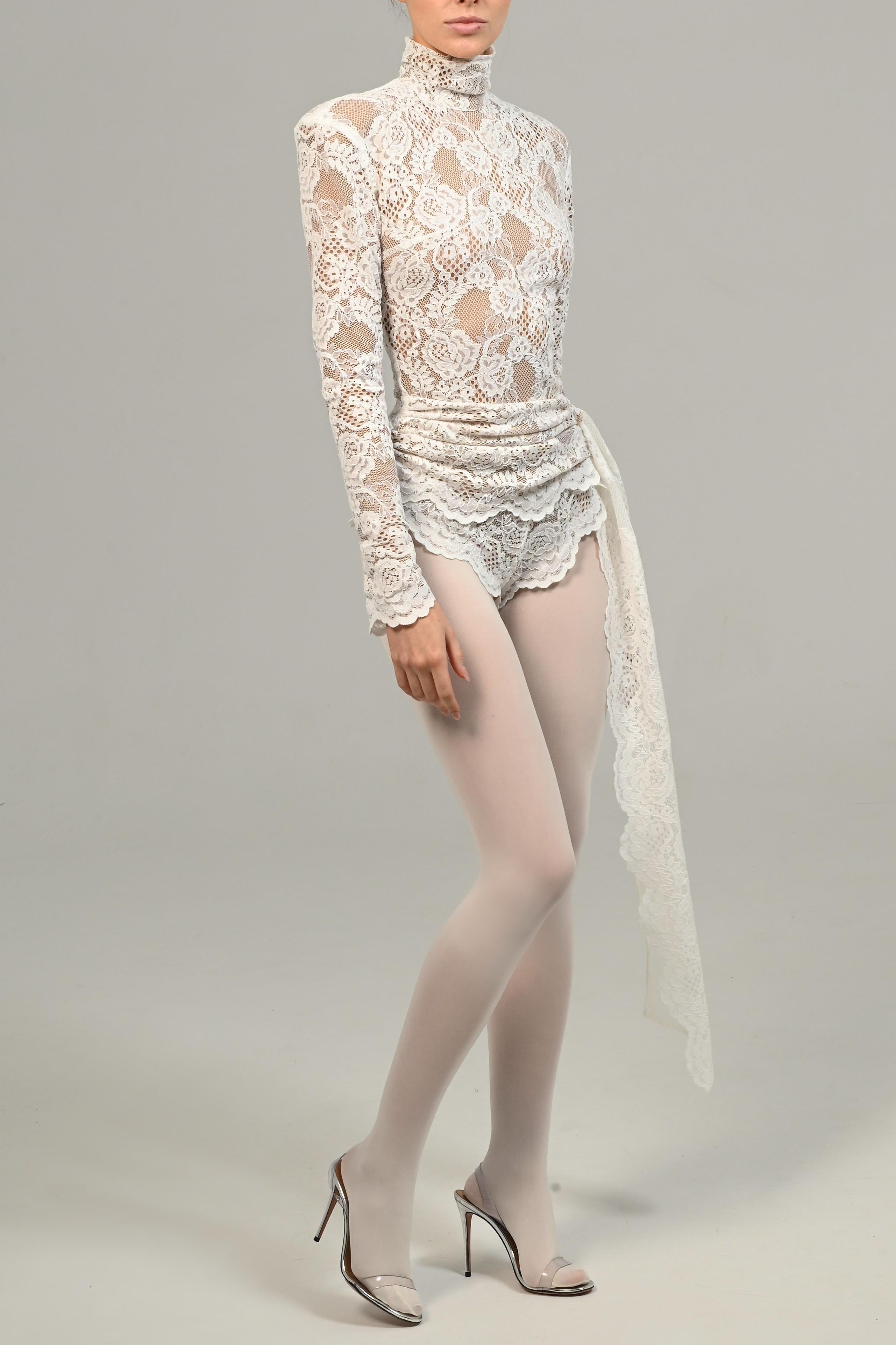 Bonnie High Neck Embroidered Lace Bodysuit
