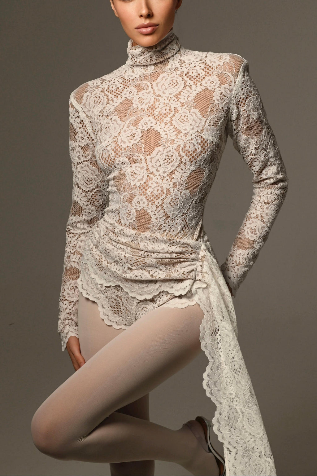 Bonnie High Neck Embroidered Lace Bodysuit