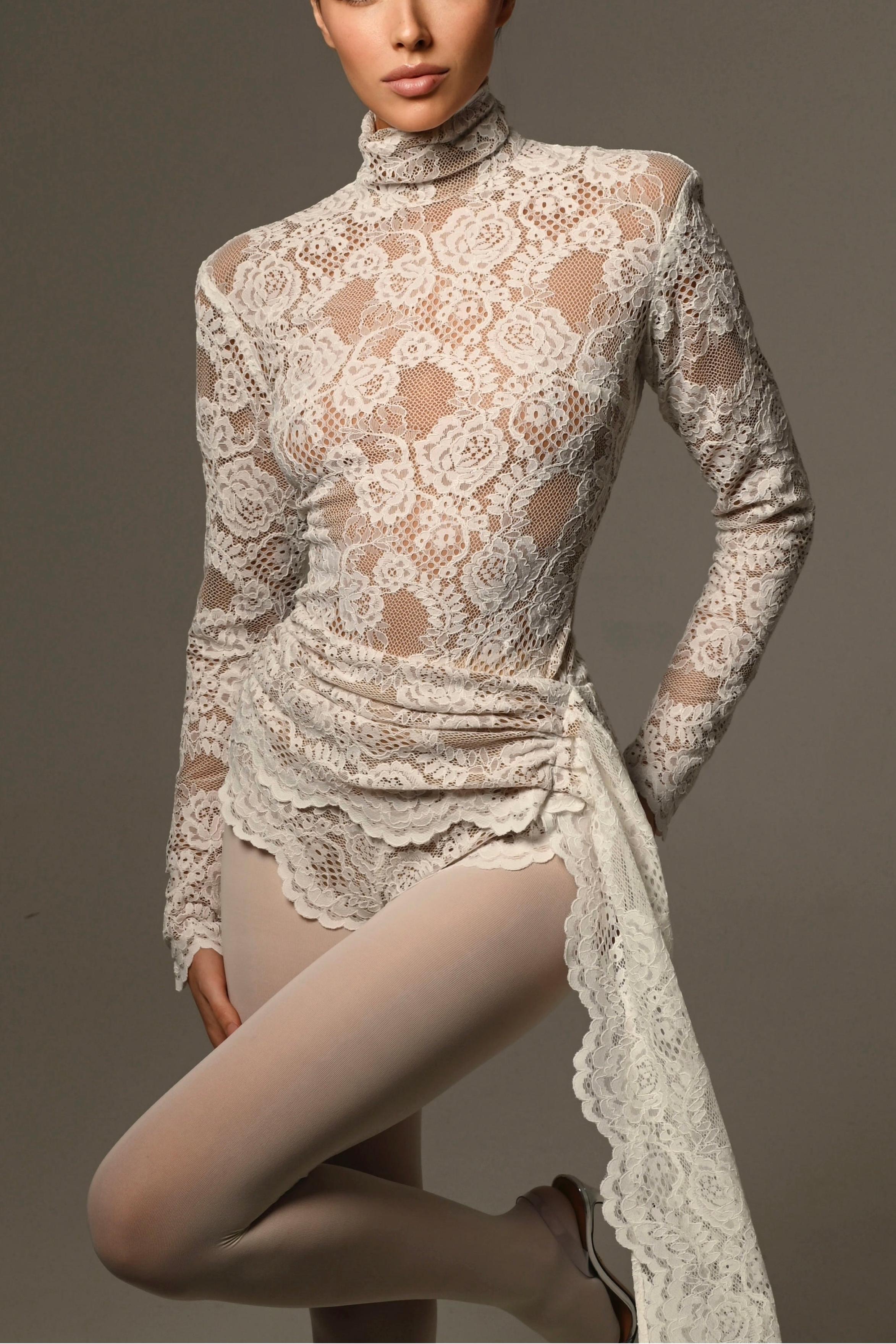 Bonnie High Neck Embroidered Lace Bodysuit