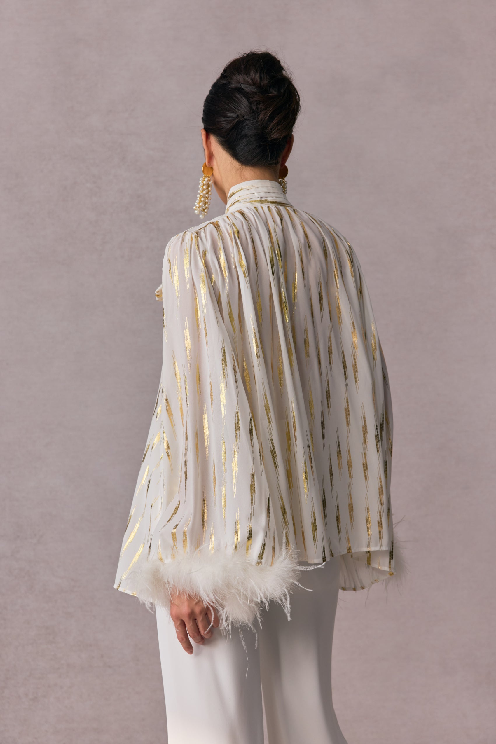 Tracy Stripe Print Feather Cuff Blouse