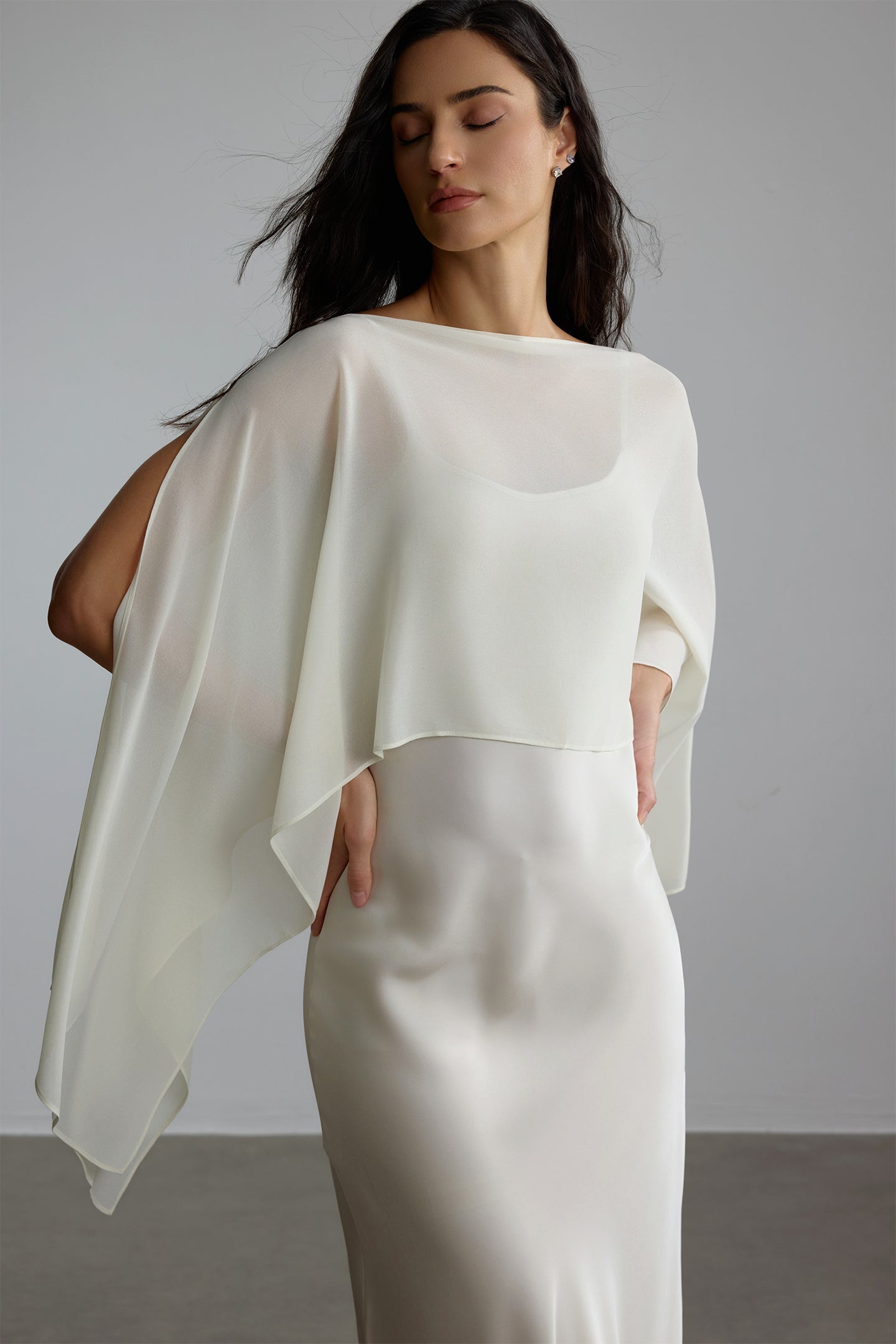 Elena Spaghetti Strap Maxi Dress With Cape Blouse