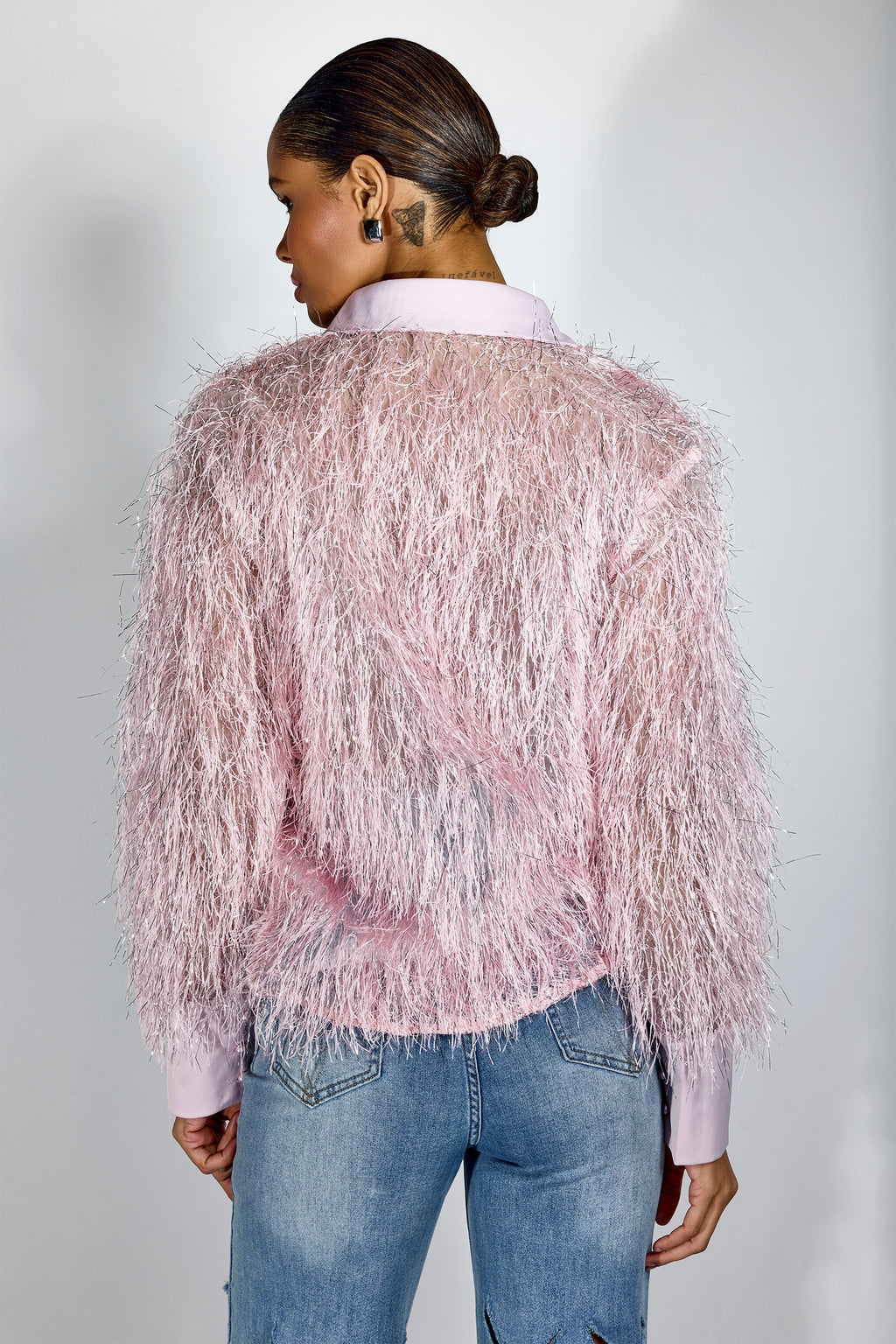 Marilyn Long Sleeve Metallic Fringe Shirt
