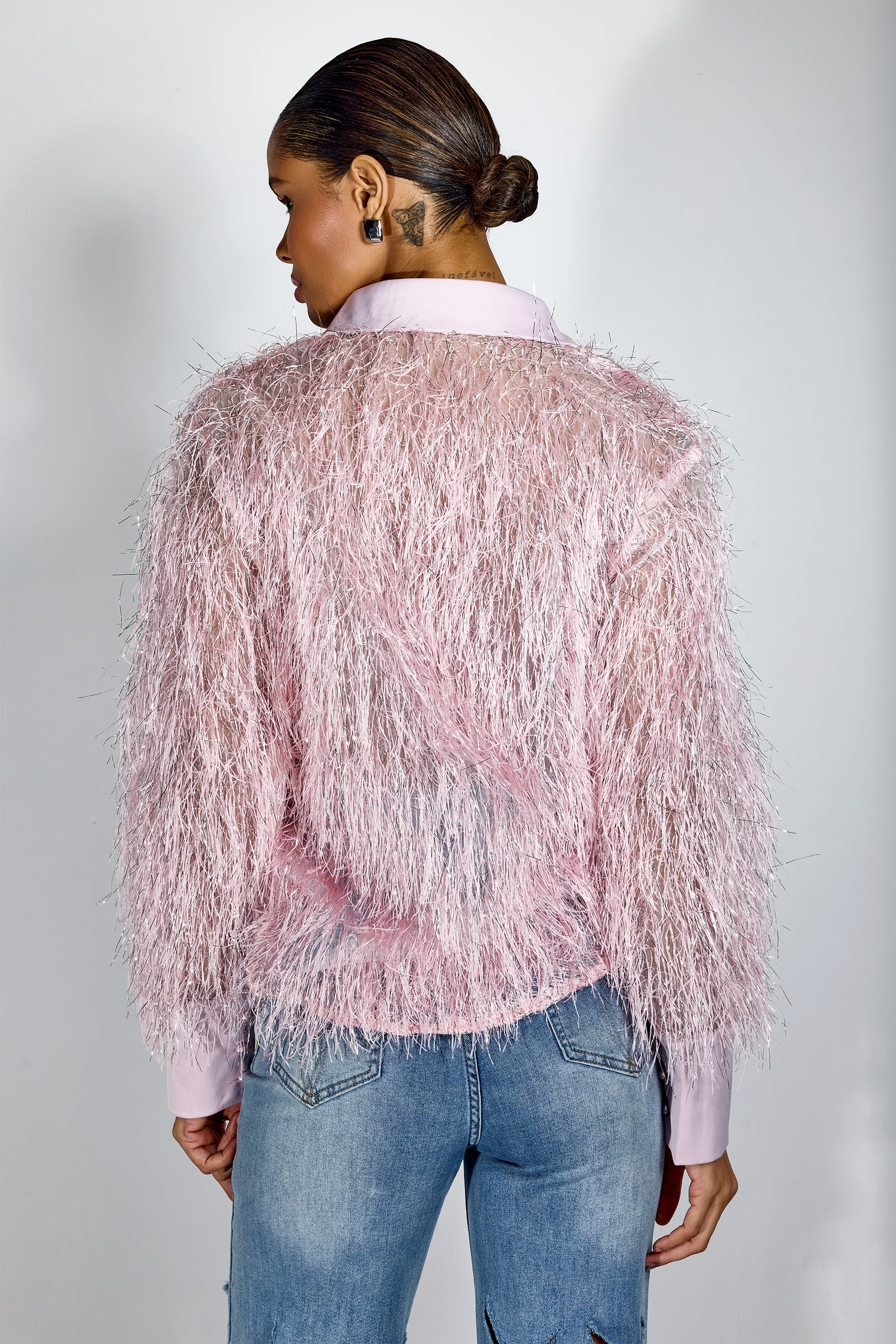 Marilyn Long Sleeve Metallic Fringe Shirt
