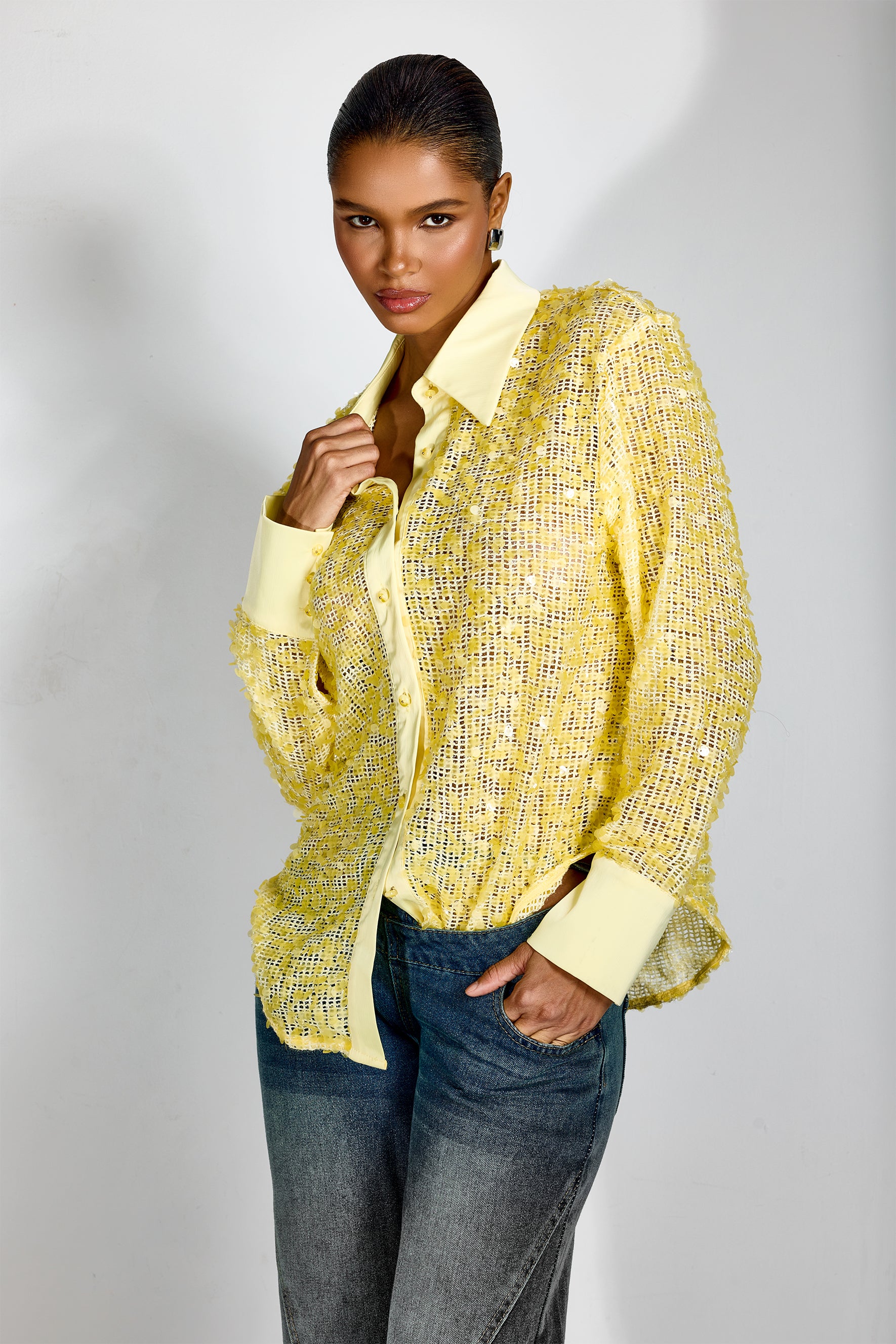 Ellen Sequin Embellished Semi-sheer Shirt