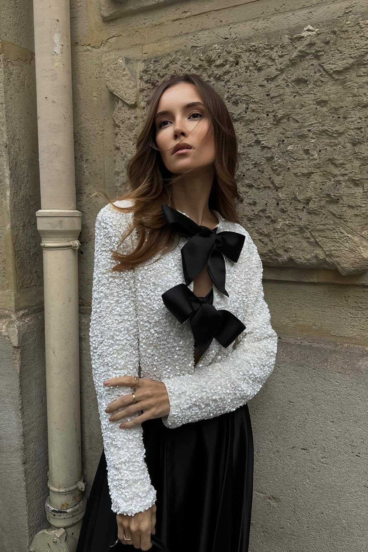 Cara Bow-tie Sequins Crop Top