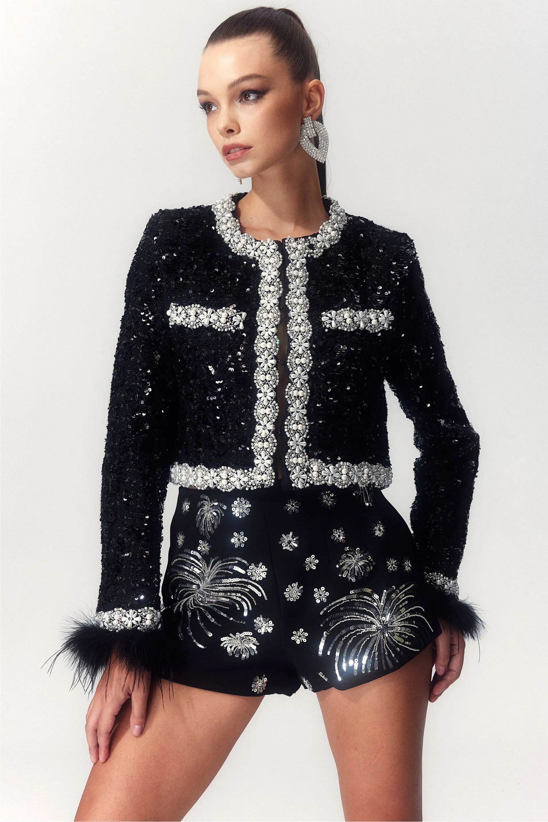 Samantha Embroidery Sequin Shorts