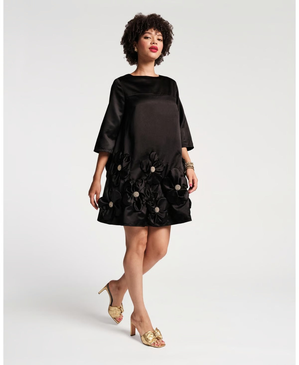Noir Petal Appliqué Mini Dress