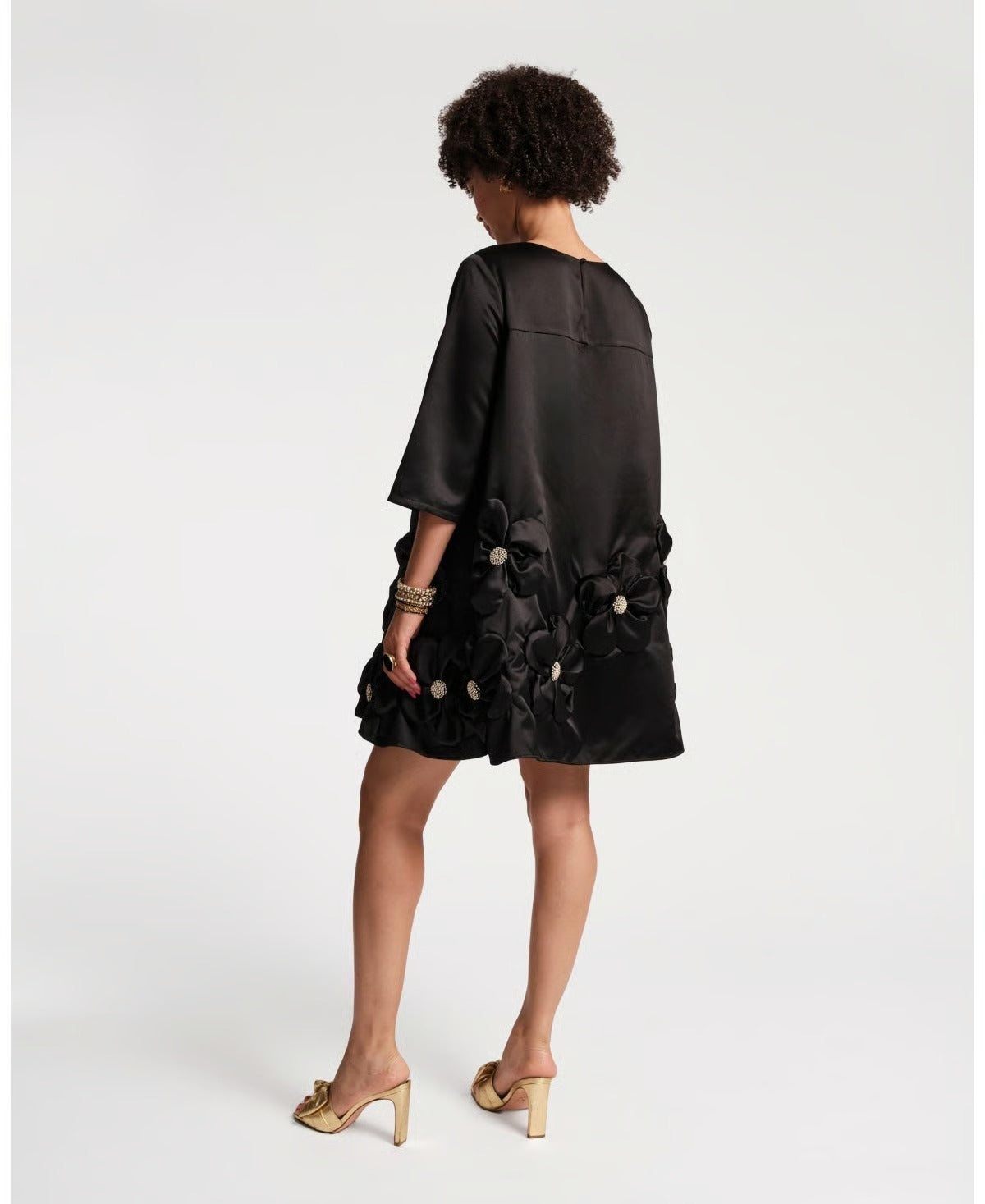 Noir Petal Appliqué Mini Dress