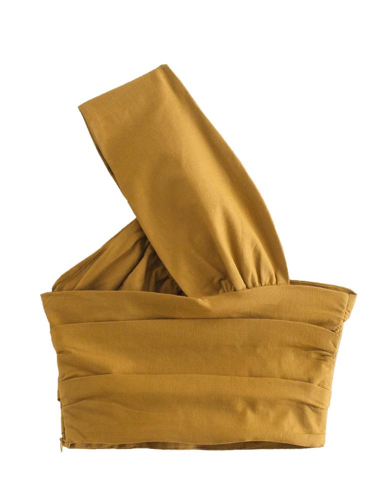 Laura One Shoulder Crop Linen Top